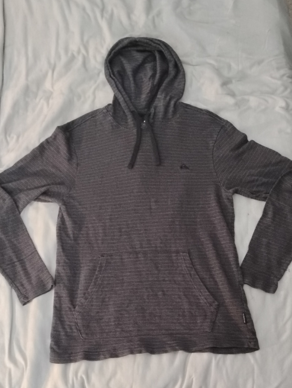 Quiksilver Men's Charcoal Gray Striped Hooded Pullover